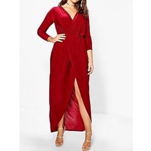 NWT BOOHOO PLUS Red Zoe Slinky Wrap Front Dress 12